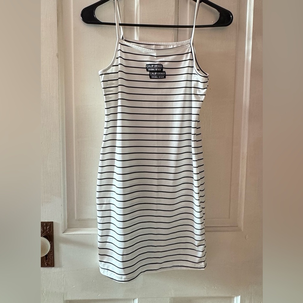 Stripe Spaghetti‑Strap Kids Dress in White and Black